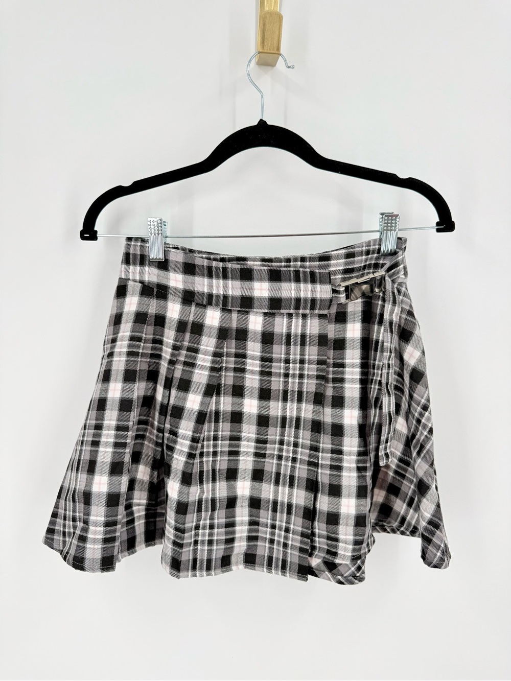 Forever 21 Black & White Plaid A-Line Mini Skirt with Side Tie